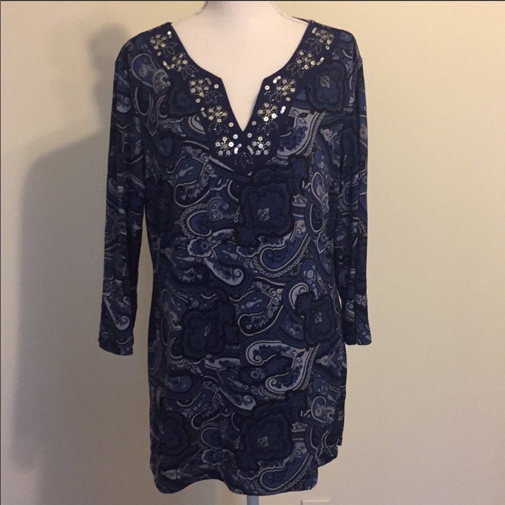 Styles & Co navy blue paisley print knit t…